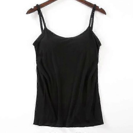 Kvinder Polstret Blød Casual BH Tank Top Kvinder Spaghetti Cami Top Vest Kvindelig Camisole Med Indbygget BH Sort L