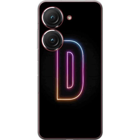 Kompatibel Mobilcover til Asus Asus Zenfone 9 Minimalistisk neonbogstav D i farveskiftende lys mod sort baggrund i moderne digital design