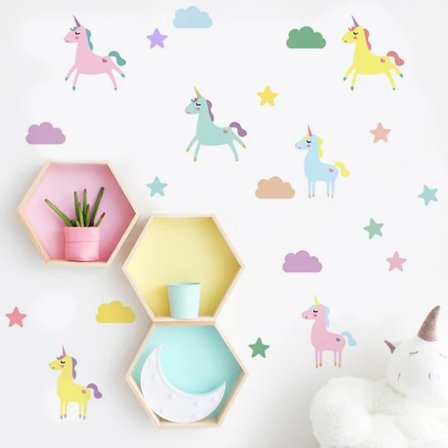 Boho Cartoon Cute unicorn Animal Watercolor Vinyl Wall Sticker Removable Decals Kids Nursery Baby Bedroom Home Decoration