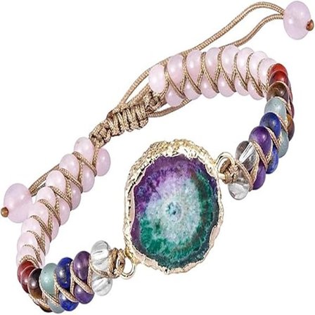 Naturligt helbredende krystal 7 chakra flettet armbånd til kvinder, Geode blomst rosenkvarts sten perler armbånd Boho smykker gave dobbelt lag armbånd