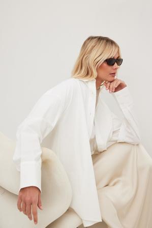 NA-KD Chemise oversize en coton à manches longues - Chemises - Blanc - EU 42