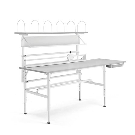 Packing workstation SEND, with rear shelves, 2000x800 mm, grey