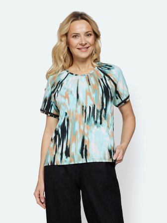 SIGNATURE - Kortærmet T-shirt - Lys Turkis - Mønstret / Broderi Detalje