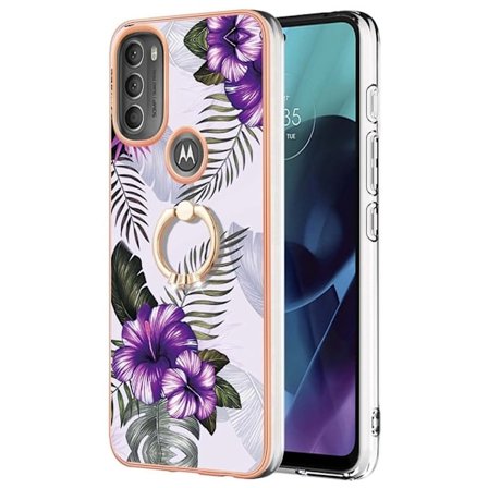 Marble Mønstret Cover med Ring Holder til Motorola Moto G71 5G - Lilla Blomster