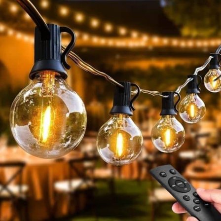 30m Lyslenke utendørs, 50+2 G40 LED-pærer, IP44 Vanntett for Terrasse og Fest, Dimbar med Fjernkontroll