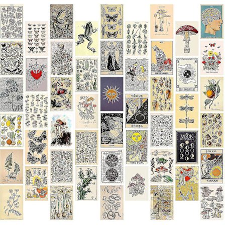 En pakke med 50 retro plantevegg-kollage estetiske bilder for veggdekorasjon