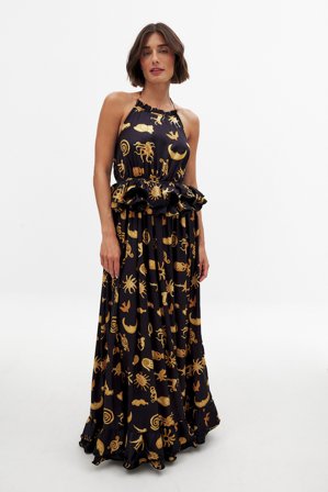 NA-KD Flounce Waist Halterneck Maxi Dress - Halterneck kjole - Flerfarvet - EU 40