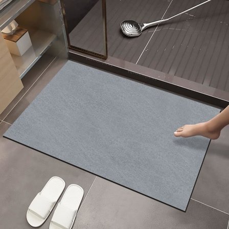 IC Bademåtter til badeværelse Skridsikker, kiselgur bademåtte, tynde badeværelsesmåtter passer under døren, hurtigtørrende vand (16x24, grå)