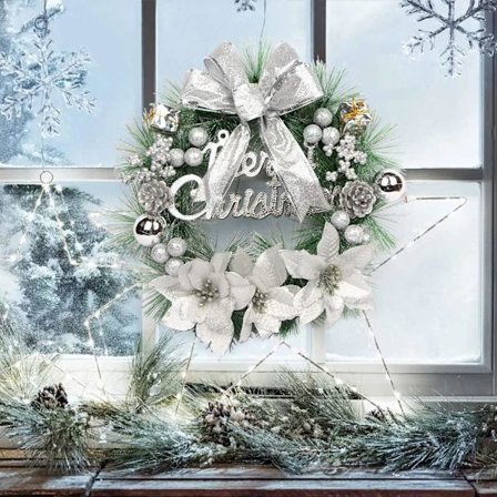 Sølv Warmiehomy Julekrans 30cm Kunstig Inngangsdør Krans