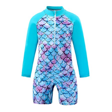 Jenter Badedrakt Barn Ett Stykke Svømmedrakt Havfrue Badeklær Glidelås Badehette Surfing Svømming Alder 7-8 År