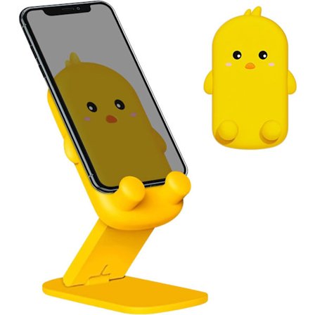 (Gul Kyckling) Sød Mobiltelefonholder Foldbar Justerbar Dyretelefonholder til Skrivebord Silikonebeskyttelse