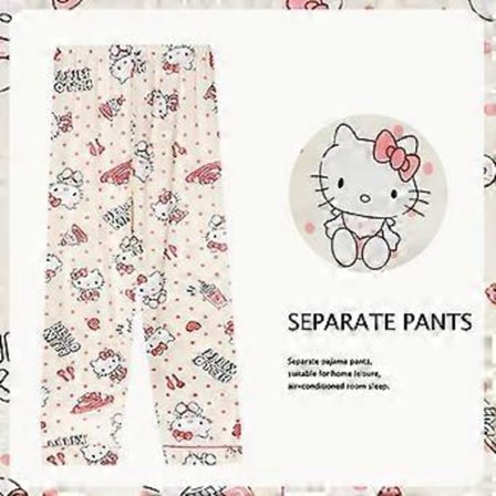 Anime Sanrio Pyjamasbyxor Cartoon Bottoms Sleepwear Långa för Par Bekväma Lösa Hembyxor Tunna Pyjamasbyxor (M 13)