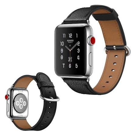 Apple Watch Series 5 44mm elegant äkta klockarmband - Svart
