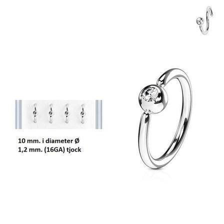 Pakke med 4 piercingringer i Titanium-IP 316L stål (10 Ø /1,2) med CZ