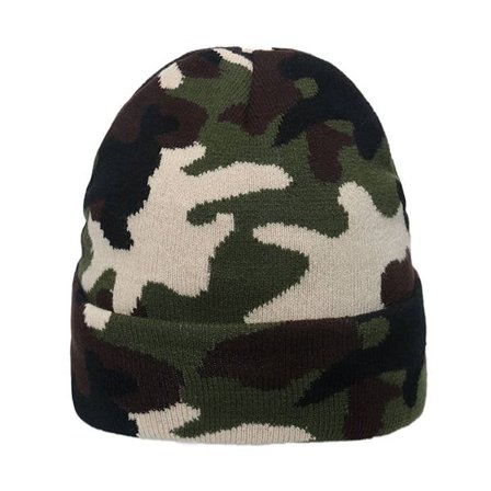 Vinterhue Blød Kant Pom Pom Stribe Strikket Skull Slouch Ski Varm Jacquard Camouflage Strikket Hue