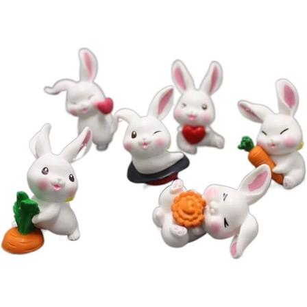 6 stk Miniatyr Kaninfigurer, Harpiks Kanin Statue Fehage Mini Hare