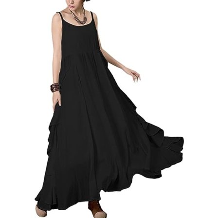Sommarklänning för kvinnor - IC 2023 - Solid Casual Lös Bohemisk Klänning Spaghettiband Maxiklänning M01