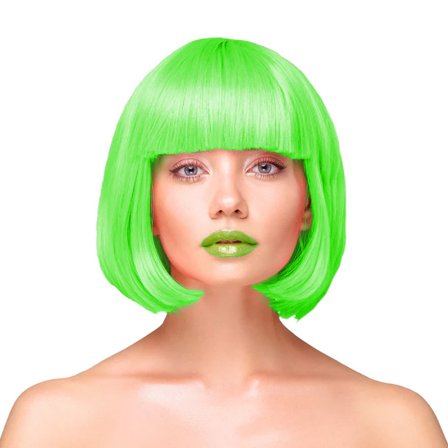 Peruukki Lyhyt Polkka - Neonvihreä