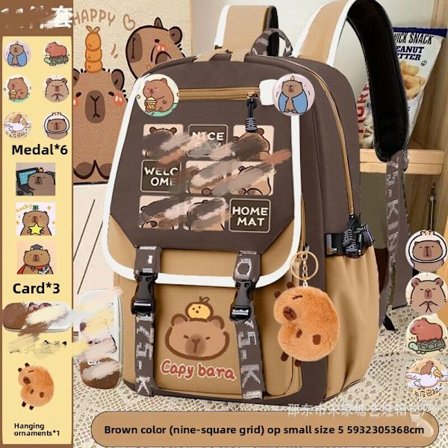 Kapibala rygsæk til drenge og piger, letvægts tegneserie capybara, stor kapacitet rygbeskyttelses rygsæk til børn