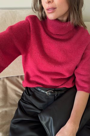 NA-KD Pull en maille de laine mélangée à manches courtes - Pull col roulé - Rouge - L (EU 42-44)