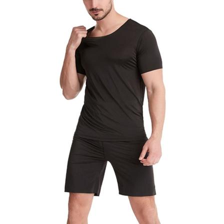 Herre Pyjamas Sett Casual Wear Korte Ermer T-skjorter + Shorts Hjemmetøy, Farge: Svart, Størrelse: L