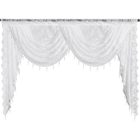 Blondegardiner med blomstermønster – halvtransparent vintagegardin med bølget design, perledekoration og kanalophængning, elegant romantisk stil