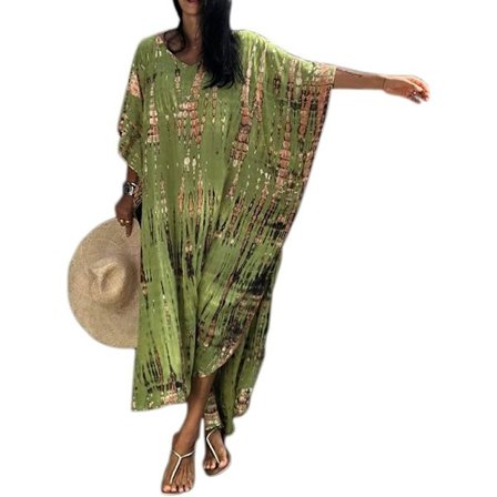 Kaftankjole til kvinder, løs lang kaftan i fri størrelse, kortærmet tunika kimono, hverdagsbadetøj, strandbadedragt, cover-ups, loungewear-kåber