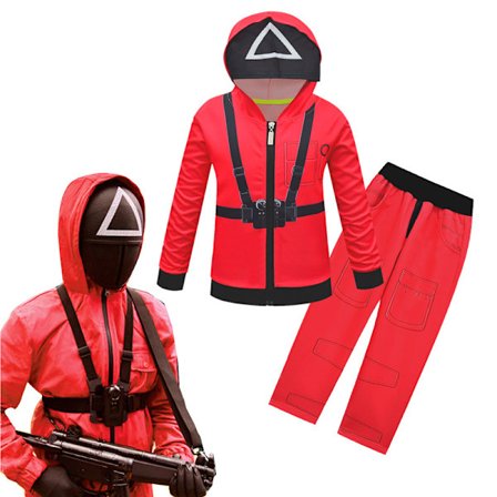Børne Squid Game Kostume Trekantvagt Unisex Jumpsuit Sæt