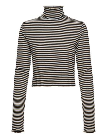 Lurex Polo Neck Top Ls Crop Tops Long-sleeved Crop Tops Svart Tommy Hilfiger