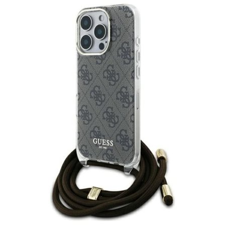 Guess Crossbody Cord 4G-etui med trykk for iPhone 16 Pro Max - Brun
