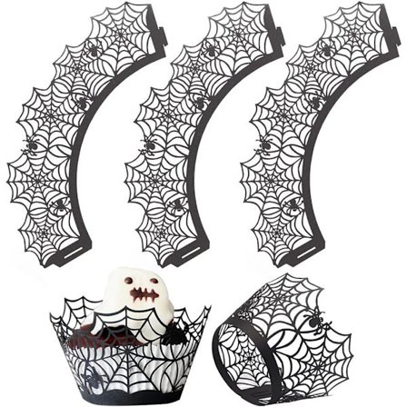 50 delar Halloween Cupcake Wraps, spindelnät Laser Cut Baking Cak