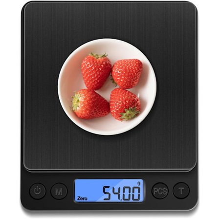 Grammavaa'at 3000g x 0,01g tarkkuudella, 2 LCD-näyttöä kahvin, espresson ja pienten ruokien punnitsemiseen