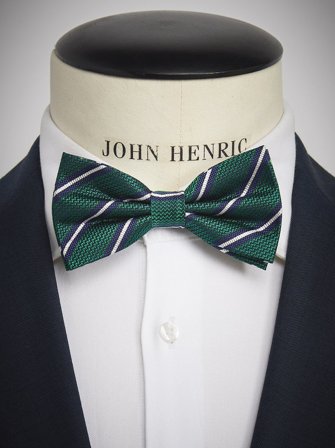 John Henric Men's Green Striped Bow Tie Size Pre-tied