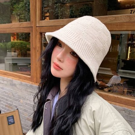 Strikket Bucket Hat Manchet Strik Beanie HVID