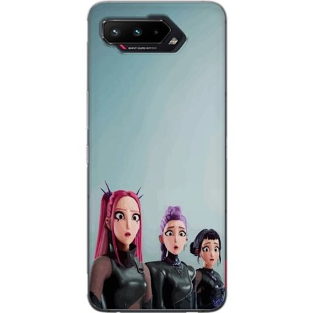 Kompatibelt Mobildeksel til Asus Asus ROG Phone 5 Tre animerte kvinner med fargerikt hår i futuristisk stil og overraskede uttrykk