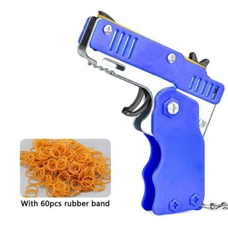 1st Mini Metal Gun Vikbar Gummiband Leksak Utomhussport Nyckelring Leksak 6 Bursts Gummi Pistol Barn Presenter Party Favor Gun Leksaker 3