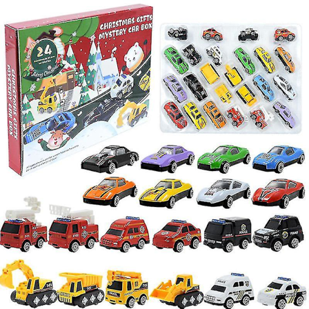 Julekalender til børn med 24 forskellige køretøjer, biler og legetøj