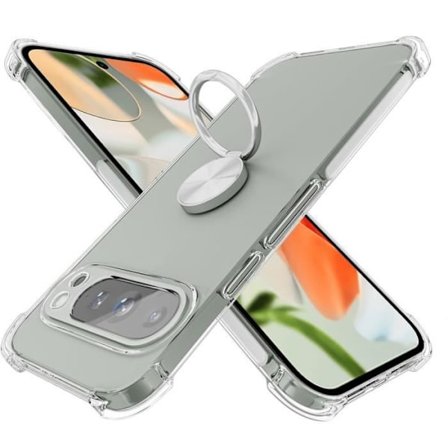 Fodral för Google Pixel 9 Pro XL, med 360 graders roterande silverringhållare