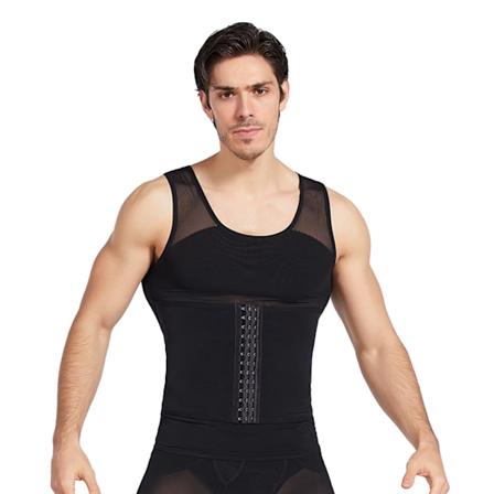 Mænd Slankning Body Shaper Nylon Åndbar Komfortabel Slankere Kompression Vest Top Sort XXL