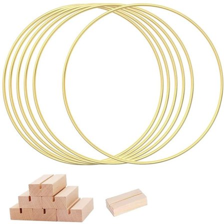 6 stk 12 tommers stor metall blomsterbøyle midtpunkt for bord, gull kransring med 6 stk treholdere, bøylringer