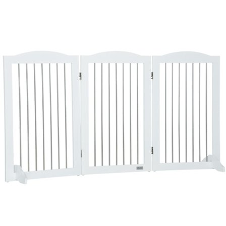 Rootz PawHut Folding Dog Barrier - Pet Gate - Justerbart Hundehegn - Holdbar MDF - 154cm x 30cm x 80cm - Hvid