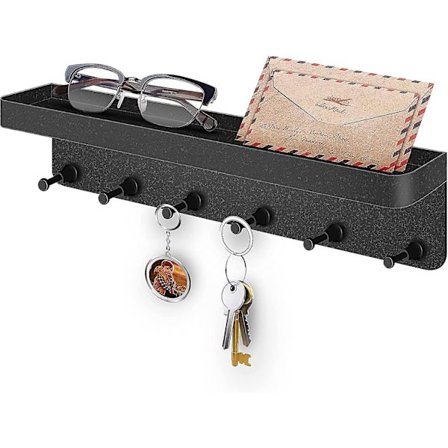 Nøkkelholder med hylle, moderne nøkkelholder vegg, 6 kroker selvklebende nøkkelholder nøkkelstang