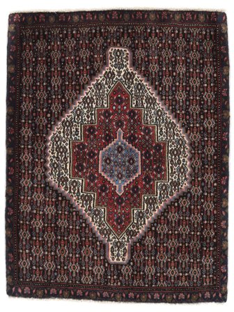 Senneh Vloerkleed Oosters Zwart/Donkerrood (Wol, Perzië/Iran)