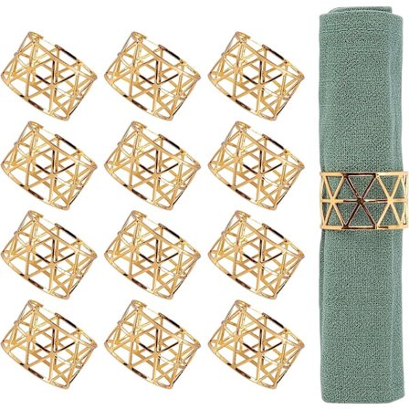 12 STK – Servettringar, Guld servettringar Set om 12, Holiday Servett