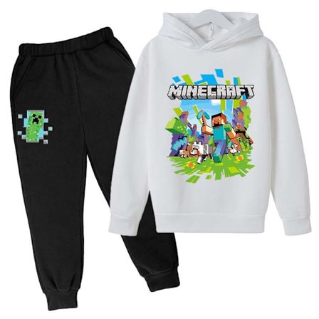 Børne Minecraft tracksuit sæt med trykte hættebukser, afslappet