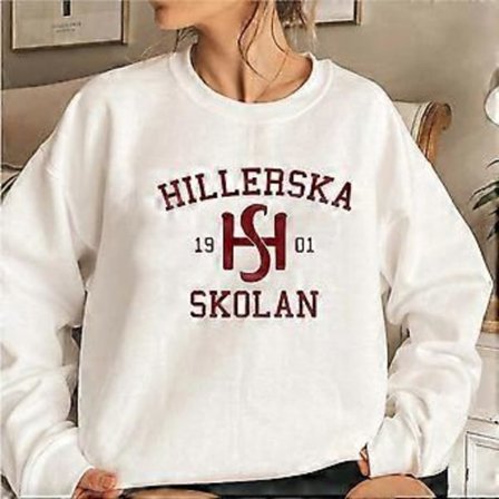 Young Royals Hillerska Skolan Sweatshirt Hillerska Skolan Hoodie Dam Långärmad Tröja Grafiska Hoodies Streetwear Toppar (S vit)