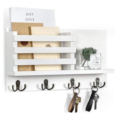 Nøkkelholder for vegg med hylle og store kroker