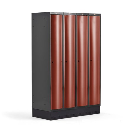 Kleiderspind CURVE mit Sockel, 4 Module/1 Tür, 1890 x 1200 x 550 mm, Herbstrot