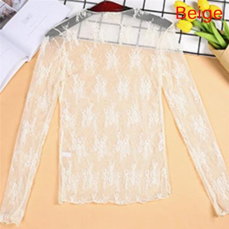 Elegant Transparent T-skjorte Sexy Lang Erme Mesh Tulles Se Th