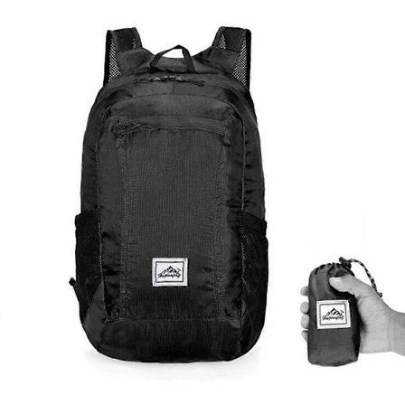 Let Foldbar Rygsæk Vandtæt Rygsæk Foldbar Taske Ultralet Udendørs Rygsæk til Kvinder Mænd Rejser Vandring Sort